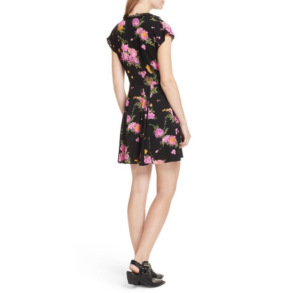 FREE PEOPLE Alora Black Floral Print Mini Dress sz 4 Women's Minidress - Picture 14 of 16
